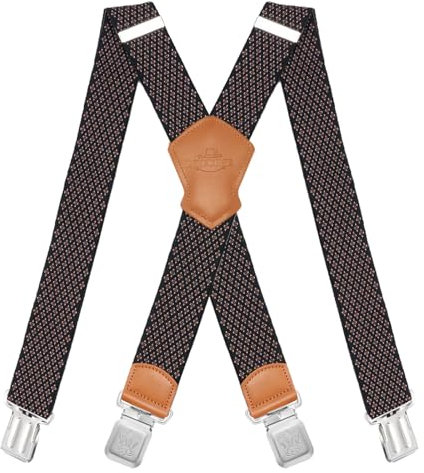 Dresime Bretelles Homme Larges Réglable Élastique Extra Fort 4 Robuste Clips, pour Hommes et femmes avec en forme X Design et Sangles Extra Larges -4cm