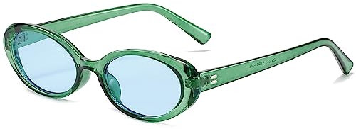 Breaksun Retro Oval Sonnenbrille für Damen Herren Mode Kleine Ovale Sonnenbrille 90er Vintage Shades, Grün/Blau, MM
