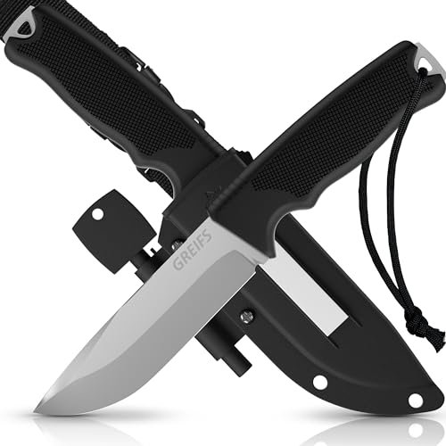 GREIFS® Outdoor-Messer G-Serie aus 440C Stahl mit Holster & Dangler, edles Survival Messer für die Bushcraft Ausrüstung, Jagdmesser, Schnitzmesser, Angelmesser (G7/Silber)