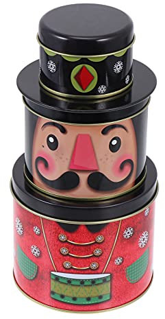 Christmas Cookie Tins Set of 3| Christmas Nutcracker Cookie Tins Round Nesting Boxes with Metal Lid Cover, Round Baking and Cake Tins for Special Occasion and Holiday- Large, Medium and Small ( Color
