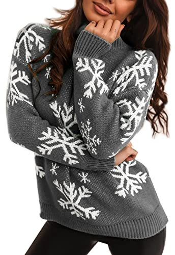 Kanpola Weihnachtspullover Damen Strick Pullover Herbst Winter Rundhals Langarm Sweatshirt Drucke Pulli Sweater mit Norweger-Muster Weihnachten Party Gestrickte Jumper Oberteile…