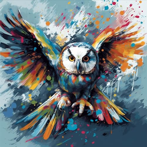 OfFsum Kit de peinture par numéros pour adultes et enfants avec toile texturée pré-imprimée de 40 x 50 cm, peintures acryliques et 3 pinceaux, idéal pour les débutants, chouette volante 7
