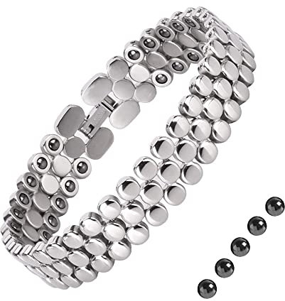 JEROOT Magnetarmband Damen Titan, 3 Reihen Hämatit Armbänder für Frauen Gesundheit mit Größenbestimmungswerkzeug, Damen Armbänder Magnetarmband Energetix(3500 Gauss)