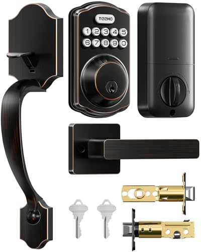 TEEHO TK001H Keyless Entry Door Lock Set for Front Door, Oil-Rubbed Bronze | ANSI Grade 3 Security, Auto & One-Touch Lock, Anti-Peep & One Time Code, Easy Installation, Passage Mode, Durable Zinc Alloy