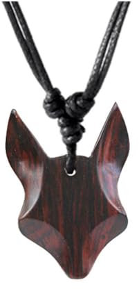 CHICNET Handmade Nara Wooden Chains: Tree of Life, Man in the Moon, Fox Head, Baby Gecko, Divine Pendant - Natural Wooden Jewellery with Freely Adjustable Cotton Chain, Wood