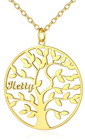 Custom4U Collier Pendentif Personnalisé Prénom Arbre de Vie Pendentif Arbre de Vie Prenom à Personnaliser Plaqué Or Acier Inoxydable