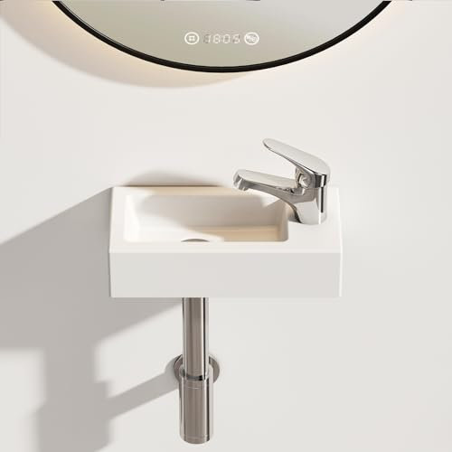 EMKE Waschbecken Mini Aufsatzwaschbecken 36 × 18 × 9 cm, Hängewaschbecken für Badezimmer & Gäste-WC Hochwertige KeramikWaschschale Waschtisch Aufsatzbecken