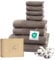 Ferò Lot de 8 Serviette de Bain Luxe, 100% Coton Premium Low Twist, 550 g/m², Ultra Doux & Absorbant, Oeko-TEX, Design Italien, 2 Serviette 70x140cm, 2 Serviette 50x100cm, 4 Serviette 30x30cm, Beige
