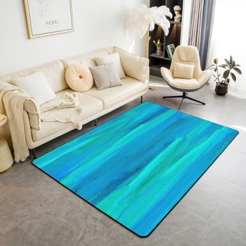 Homewish Neon Teal Ocean Area Teppich für Kinder Jungen Mädchen,Ombre Blau Grün Teppich 100Bx150L,Türkis Meer Indoor Bodenmatte,Ästhetische Ölgemälde Dekorative Akzent Teppich Nicht Verschütten