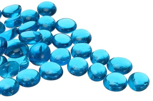 QUARKZMAN Glasperlen, 36 Stück Flache Glas-Edelsteine Transparentes Seeblau 0,44 lbs (0,67-0,87) Glas Murmeln Kieselsteine für Vasenfüller Aquarium Dekor DIY Handwerk