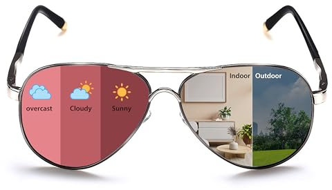 ROCKNIGHT Lunettes de soleil polarisées avec monture en métal et protection UV 400 légères pour l'extérieur, Monture en ruthénium/lentille rose photochromique