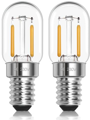LED Kühlschranklampe E14 1W 230V, Glühbirne Kühlschrank Led T22 E14 Neutralweiß 4000K, Ersatz 10W-15W Halogenlampe, Nicht Dimmbar, für Nachtlicht, Salzlampe, Kronleuchter, Nähmaschine, 2er-Set