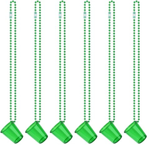 Bekecidi 6 Vasos de Chupito con Collares, Mini Vasos de Plástico para Despedida de Soltera con Collar con Cuentas para Decoraciones de Despedida de Soltera, Suministros para Fiestas Temáticas (Verde)