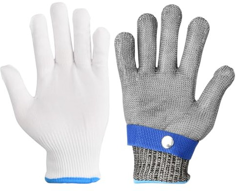 Protection Haute Performance Niveau 5 Gants de Travail Résistants Aux Coupures, Gants Anti-Coupure en Acier Inoxydable 316L, Gants de Protection Cuisine pour Découpe de Viande D'huîtres(S)