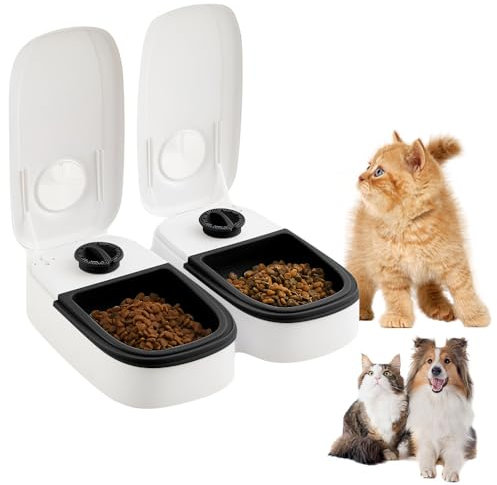 Yangun Automatic Cat Feeder - 2-Meal Pet Feeder, 48-Hour Timer, Dry & Wet Food Dispenser for Cats & Small Dogs, Double Box (Black)