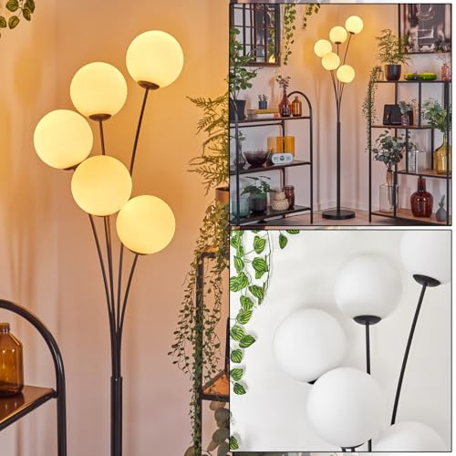 HOFSTEIN Stehleuchte Gastor, Stehlampe aus Metall/Glas in Schwarz/Silber/Klar, Leuchte im Retro/Vintage-Design mit Glasschirmen Ø 15 cm u. Fußschalter, Höhe 169 cm, E14, Wohnzimmer, Schlafzimmer
