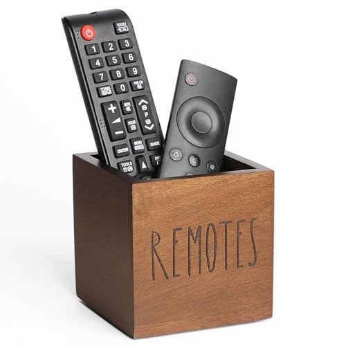 LBEMEY Acacia Wood Remote Control Holder, TV Remote Holder, Remote Organizer for Table,Home,Living room, bedroom for Wooden Remote Box (Brown, S,for 2 or 3 Remote Controls)