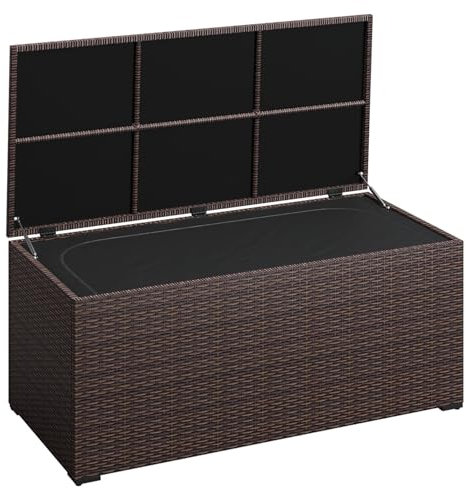 STEELSØN Auflagenbox Serion für den Garten wasserdicht, Aufbewahrungsbox Garten 615 L mit klappbaren Deckel, Gartenbox Polyrattan Braun/Anthrazit