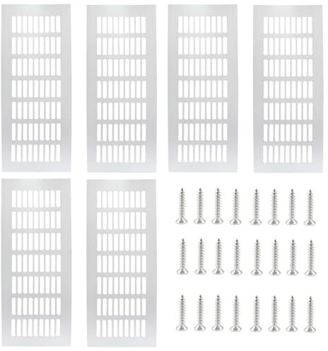 6 Stück Belüftungsgitter Aluminium, 80 X 200 Mm, Lüftungsgitter Weiß, Ventilation Grille Rechteckig, Für Schuhschrank, Bad, Küche, Wohnzimmer, Mit Befestigungsschrauben
