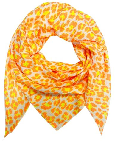 XL DreieckStrickschal Leopard Frühling Schal 100% Baumwolle Made in Italy Fashion Tuch Dreieckschal Stola Herbst Frühling Tuch Leo (NeonOrange)