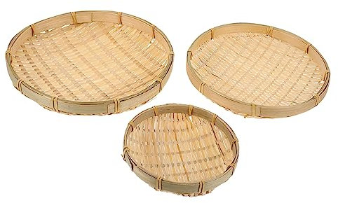 Garneck 3pcs Bamboo Craft Weaving Sieve Bamboo Food Tray Kitchen Items Drying Basket Decorative Sieve