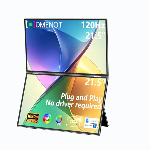 odmenot Tragbarer Dual-Monitor, 54,6 cm (21,5 Zoll), 120 Hz, 120 % sRGB 1080P, HDR-Extender, zusammenklappbar, gestapelt, Display für Windows, Mac, Arbeit, Gaming, Büro, Dreifach-Bildschirme mit