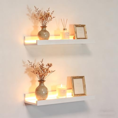 HanYun 2 Stück Wandregal Floating, Regale Weiß Wand 40cm Floating Shelf Regal Wand Schweberegal Holz Board Regalbrett Hängeregal Bilderleiste Holz für Wohnzimmer, Schlafzimmer, Küche, Büro