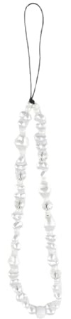 Tabanzhe White Pearl Beaded Phone Strap, Elegant Anti-Lost Wrist Chain Lanyard Cute Phone Charm for Women Smartphone Case Camera Keys Bags