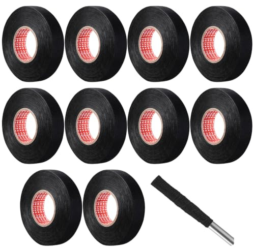 10 Stück KFZ Gewebeband Schwarz, 19mm x 15m Selbstklebendes Gewebeklebeband, Kabelbaum Klebeband, Auto Kabelbaum Filzband, Panzerklebeband Kabelbäume Elektriker Band für Kfz Motorrad Elektrisches