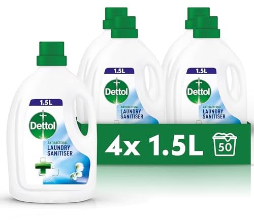 Dettol Antibacterial Laundry Cleanser, Sanitiser Additive, Fresh Cotton Fragrance, Multipack of 4 x 1.5 L, Total of 6L (Packaging may vary)