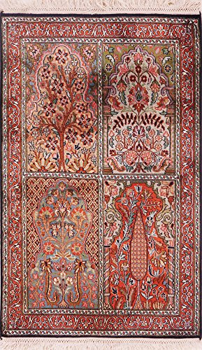 Klassischer handgeknüpfter Orient Teppich Kaschmir Seide 18/18 aus Indien 91 x 60 cm