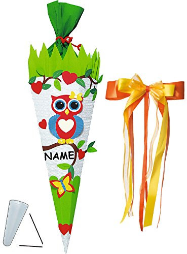 alles-meine.de GmbH BASTELSET Schultüte - lustige Eule auf AST - 85 cm - incl. großer Schleife + Name - mit/ohne Kunststoff Spitze - Zuckertüte - Set zum selber Basteln - 6..