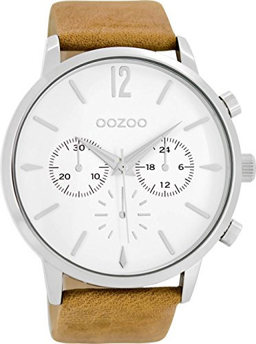 Oozoo Herrenuhr mit Lederband 48 MM Weiss/Braun C8515