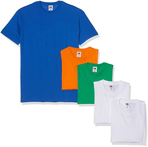 Fruit of the Loom Men's Valueweight Short Sleeve T Shirt, White/Kelly Green/Royal/Orange, XXL UK