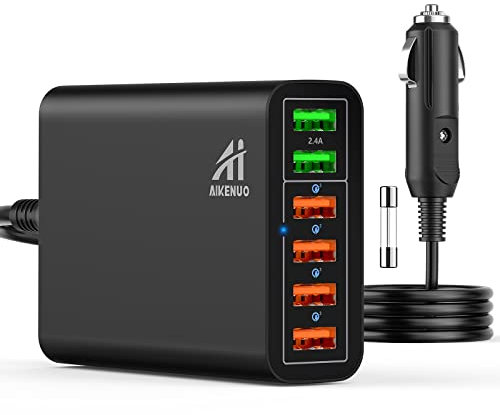 Multi Ports USB Car Charger, 96W 6 Port QC3.0 Fast Adapter Multiple Ports, with Four Quick Charge 3.0 Port, 12V-24V Multi Device Cigarette Lighter for Smart Phone & Tablets Charging