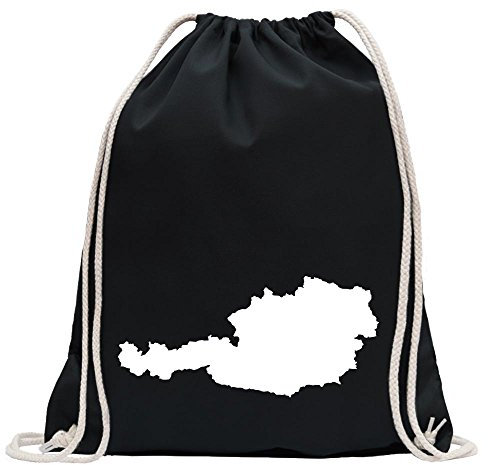Kiwistar - Turnbeutel - schwarz - Österreich Umriss Kontur - Fun Rucksack Sport Beutel Gymsack Baumwolle mit Ziehgurt