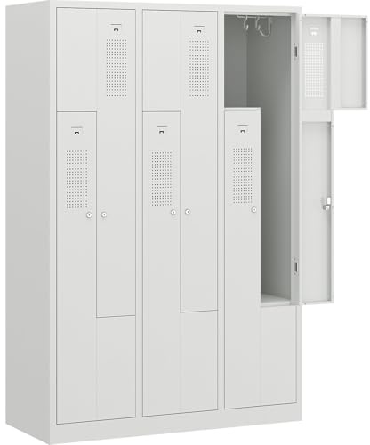 eurokraft | Spind | lichtgrau RAL 7035 | Stahl | 3 Abteile | 1185x500x1800 | 3 Abteile, lichtgrau, Breite 1185 mm