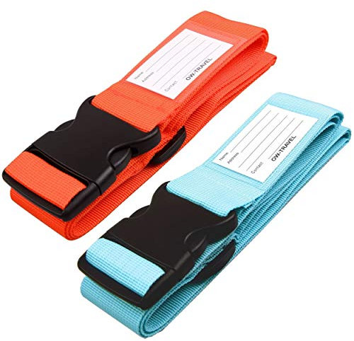 OW-Travel Kofferband Gurt Schwerlast Personalisierter Koffergurt mit Adressschild. Luggage Strap Gepäckgurt Koffer Gurt Kofferbänder Koffergurte Farbig Koffer Gurt 2 Stück Orange Blau