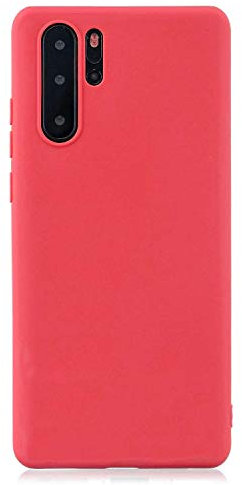 cuzz Coque Huawei P30 Pro+(1 Pièces Protège Écran en Verre Trempé)Couleur Unie Premium Flexible Souple Silicone TPU Etui Mince Ultra-Lumière Anti-dérapante Anti-Choc Housse(Rouge)