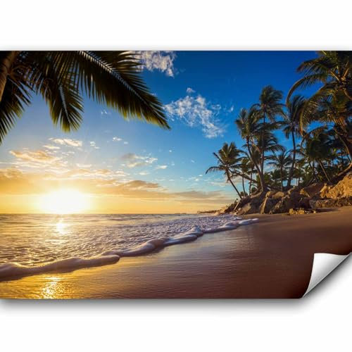 murando Fototapete selbstklebend Strand 245x175cm Foto Tapete Tapetenfolie Möbelfolie Wandverkleidung Wandtapete Motivtapeten Bildtapete Wohnzimmer 3d Effekt Modern Tropen Palmen Landschaft Natur Meer