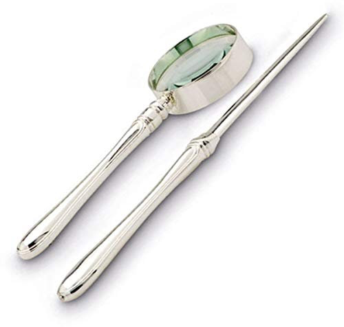 SILBERKANNE Brieföffner und Lupe 2 tlg Set Premium Silber Plated edel versilbert in Top Verarbeitung. Fertig zum verschenken mit schicker Geschenkverpackung