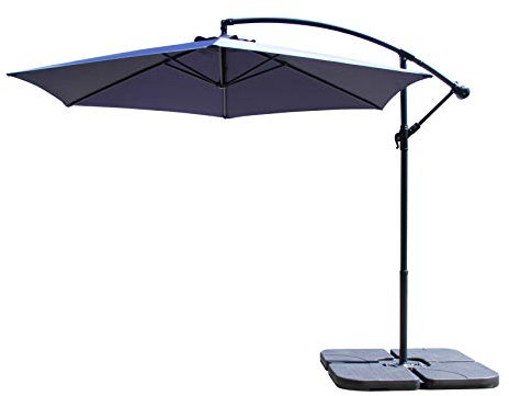 All Seasons Gazebos Ross James premium garden parasol umbrella with crank handle including base weight (Navy Blue)