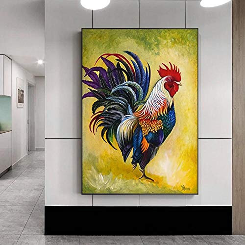 LYFCV Abstrakte Leinwand Malerei Bunte Hahn Bilder Wohnzimmer Drucke Tiere Huhn Poster Kunstdruck Wand Wohnkultur Hahn 60x80 cm Kein Rahmen