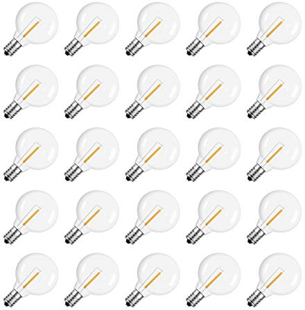 Meconard G40 1.57 Inch Led Replacement Light Bulbs, E12 Screw Base Shatterproof LED Small Globe Light Bulbs for Outdoor String Lights, 1Watt Equvalent to 5 Watt Incandescent Bulbs, Warm White, 25Pack