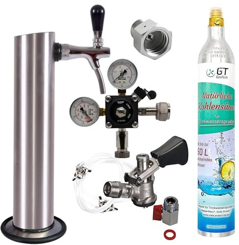 Gastrobedarf Westerbarkey Zapfgarnitur klein mit Schanksäule, Schankhahn, Korb/M-Keg oder Köpi-Keg, Co² Flasche, Druckminderer & Schläuche (Typ D (Köpikeg) 425g Soda)