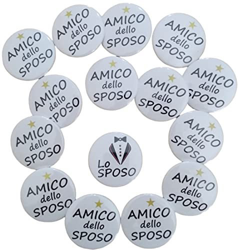 magicostore 15 Spille Sposo da 38mm Spilla 1 pz Lo Sposo 14 pz Amico dello Sposo Festa Addio al Celibato Matrimonio Nozze