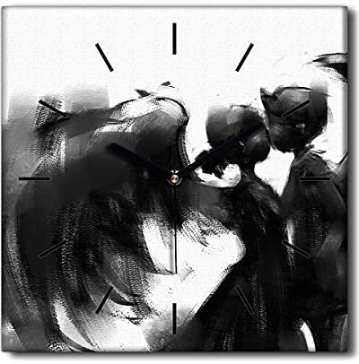 Coloray Uhr auf Leinwand - Schwarze Hände - Lautlos Nicht Tickend 30x30cm Dekoration Wandgemälde Wohnzimmer Schlafzimmer Wandkunst Moderne Kunst - Romance Devil Angel.