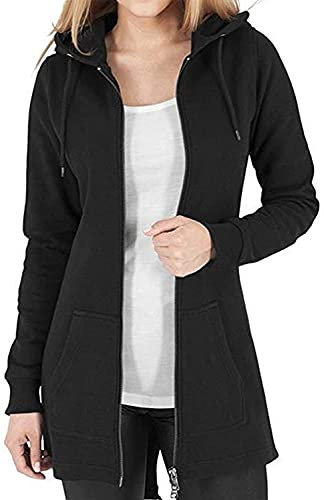 Vancavoo Hoodie Womens Long Hoodies Ladies Sweatshirts Casual Long Sleeves Zip Up Hoodie Plain Sweatshirt Plus Size Tops Shirt Pullover Warm Cardigans Autumn Jumper Jacket with Pockets(Black,L)