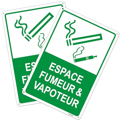 Ensemble de 2 Panneaux en Aluminium pour Zone Fumeur et Vapoteur – Signalétique Extérieur/Intérieur Résistante(Vert, 20x30)