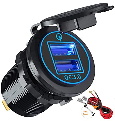 Car Charger USB 12 Volt Outlet Waterproof Car Lighter Phone Outlet Adaptor 12V Socket Dual Port Car Charger for Vehicles, Trucks, Caravans, Marine, Motorcycles, Boats